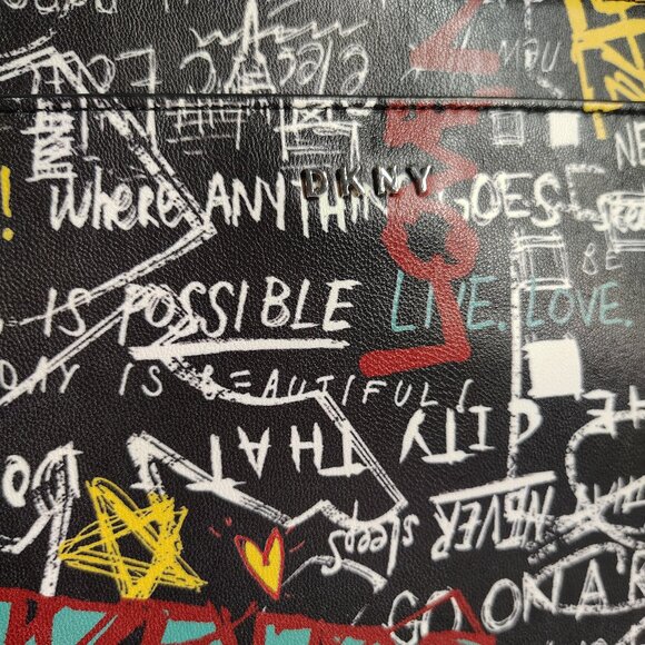 DKNY Black Graffiti Streetwear Y2K Graphic Crossbody Bag Retro New York - Picture 3 of 9